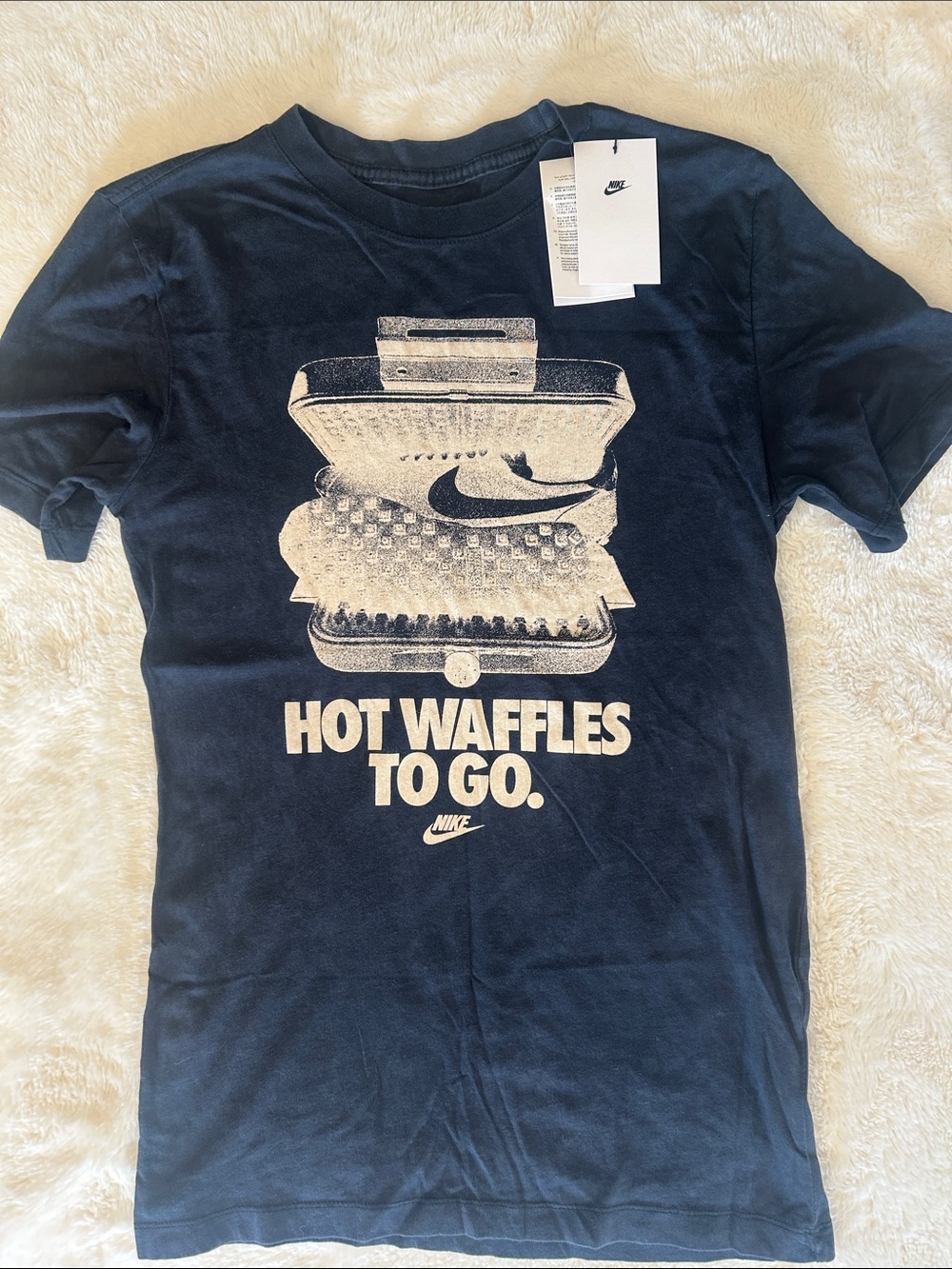 Nike Navy Tee with Cream Waffle Graphic